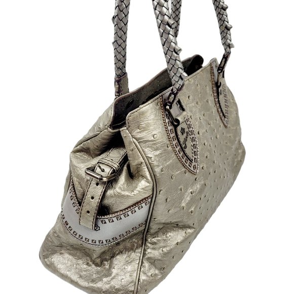 NEW Fendi Silver Metallic Du Jour Ostrich Bag - Picture 4 of 13